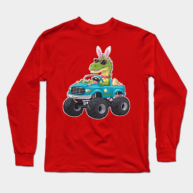 Happy Easter Monster Truck - funny dinsoaur trucker Long Sleeve T-Shirt by Qrstore